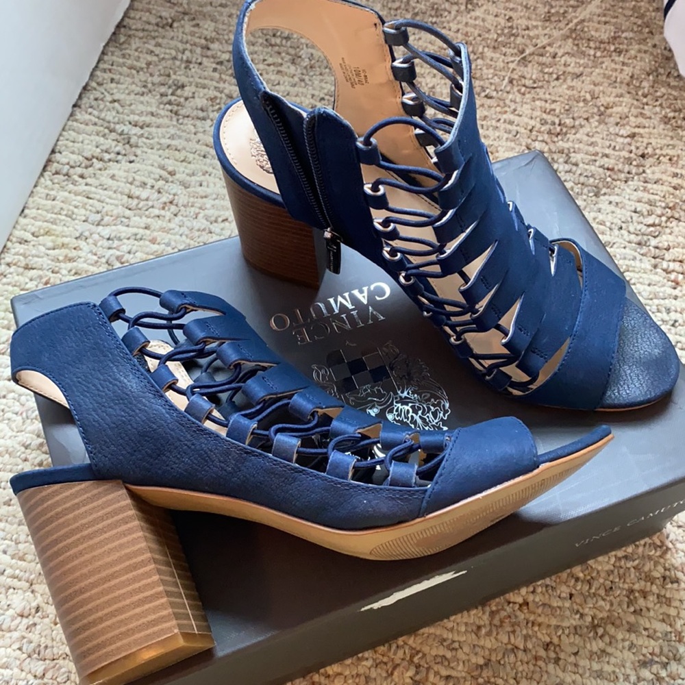 Vince Camuto grey blue block heel